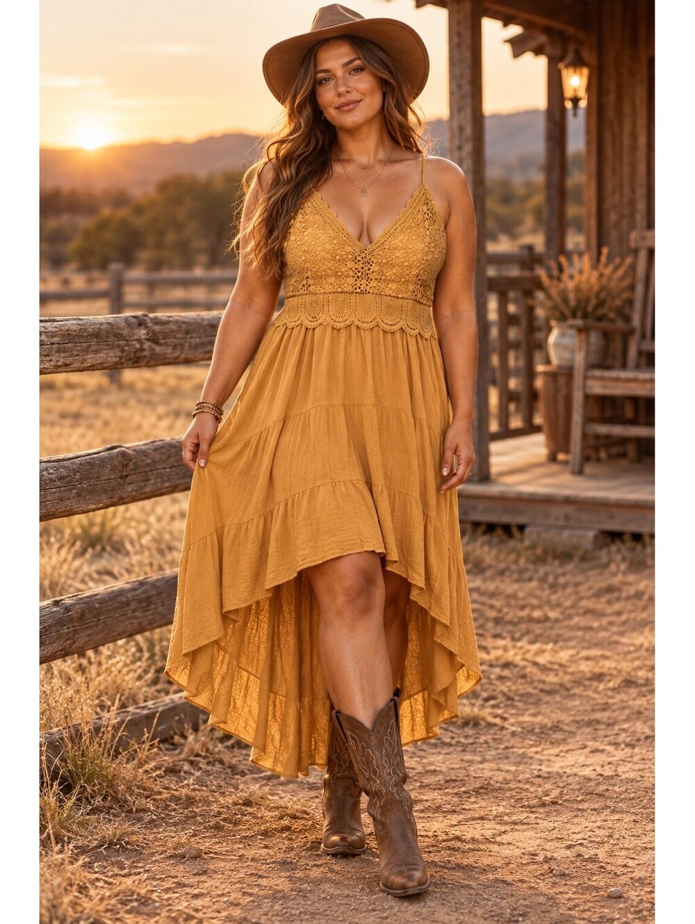 Justify Boho High Low Dress Womens Large Western Bohemian Cowgirl Festival